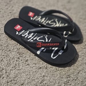 Quiksilver Kids Black Flip Flops with Red Logo